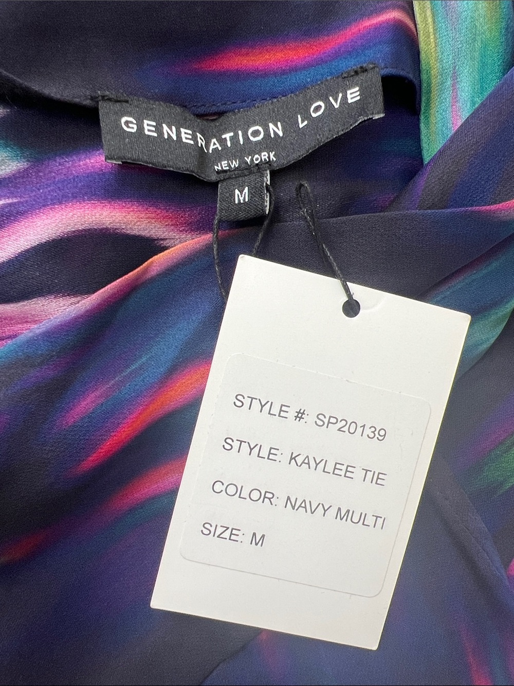 Generation Love Kaylee Tie Silk Halter Top Navy Multi Abstract NWT Medium - Picture 5 of 8
